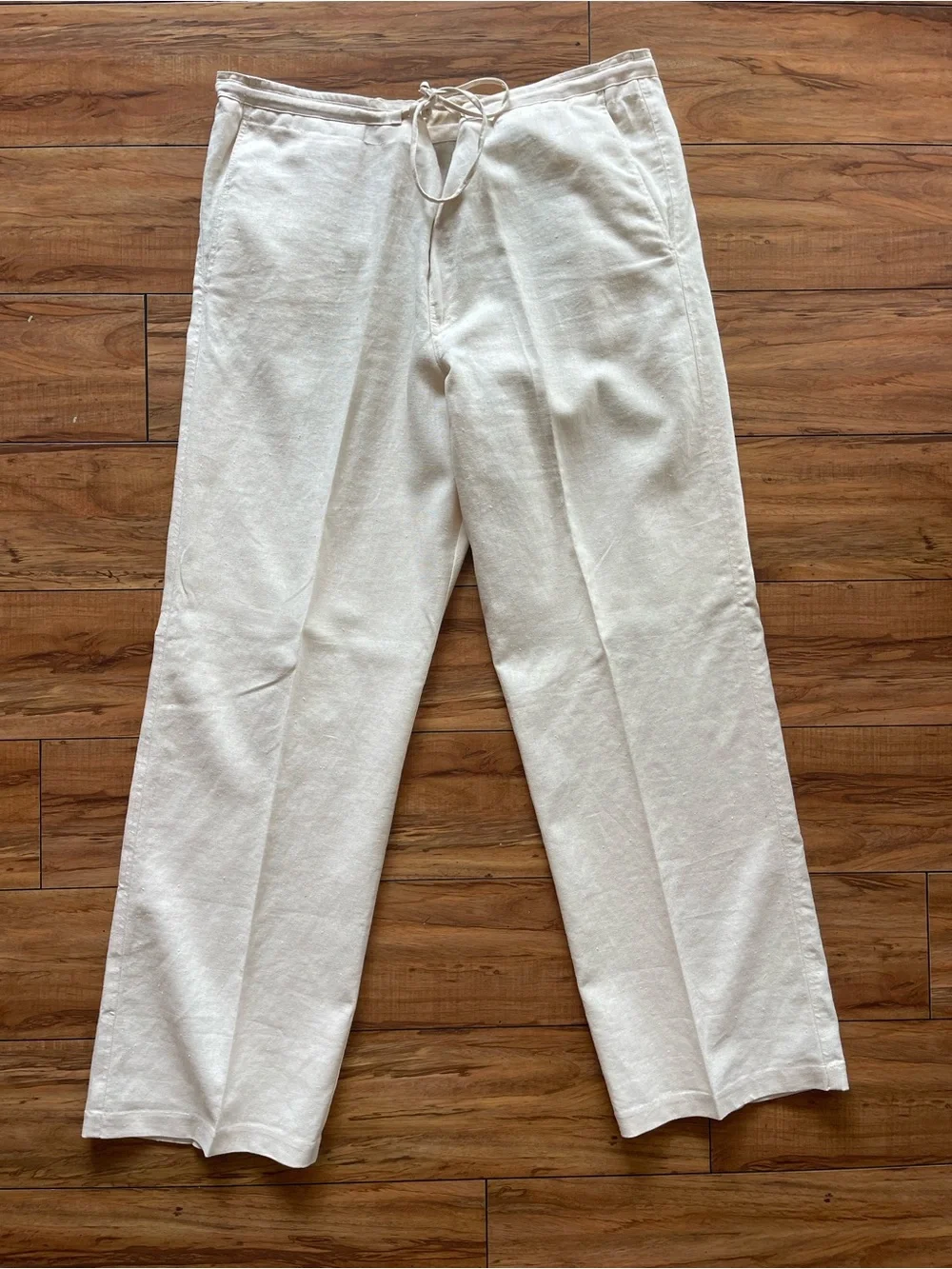 Men's Linen-Blend Drawstring Pants in Off-White
